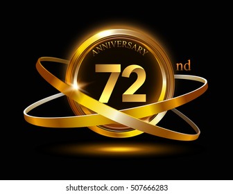 72nd anniversary with gold ring graphic elementson black bacground