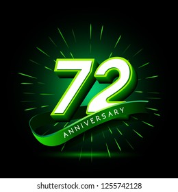 72nd anniversary neon text vector design template. green number neon logo, light banner design element colorful design trend, night bright advertising neon text anniversary event party template