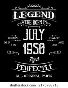 72nd Birthday Vintage Legends Born In July 1950 72 Years Old