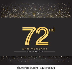 72nd golden anniversary celebration logotype with confetti golden color isolated on black background, vector design for greeting card and invitation card