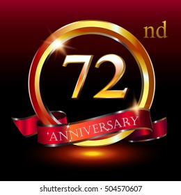 72nd golden anniversary logo, 72 years anniversary celebration with ring and ribbon.