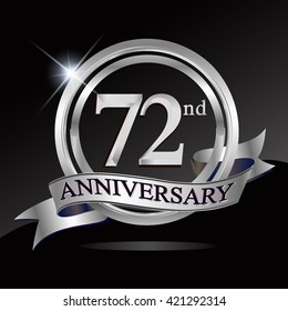 72nd silver anniversary logo with ring and ribbon. Vector design template elements for your birthday celebration.