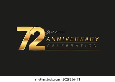 72nd years anniversary celebration logotype. Anniversary logo with golden and silver color isolated on black background, vector design for celebration, invitation card, and greeting card.