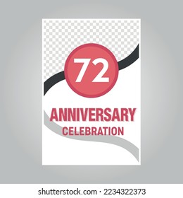 
Tarjeta de invitación vectorial de 72 años.Plantilla de invitación para imprimir sobre fondo gris
