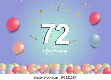 72th anniversary background with 3D number and balloons illustration