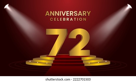 72th Anniversary Celebration With golden stage. Modern and luxurious design template for celebration event, wedding, greeting card, and invitation. Vector illustration