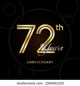 72th Anniversary Celebration with golden text, Golden anniversary vector template