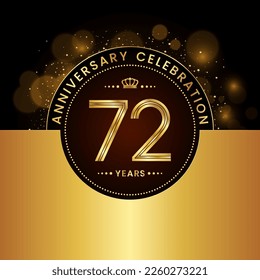 72th Anniversary Celebration. logo design with golden numbers and text for birthday celebration event, invitation, wedding, greeting card, banner, poster, flyer, brochure. Logo Vector Template