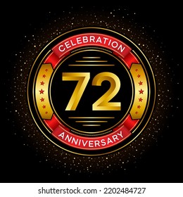 72th anniversary celebration with red ribbon isolated on black background, vector design