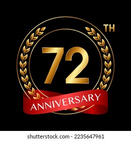 72th Anniversary. Anniversary Logo Design with Laurel Wreath and Red Ribbon for Celebration Event, Wedding, Invitation, Greeting Card. Logo Vector Illustration