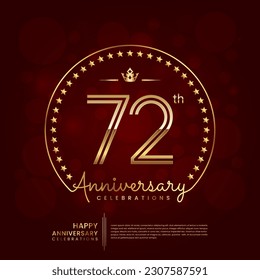 72th anniversary logo with double line number and golden text for birthday celebration event, invitation, banner poster, flyer, and greeting card, vector template