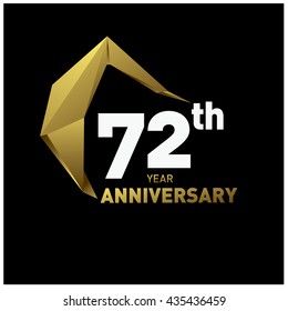 72th anniversary logo with gold shape modern looks. Anniversary signs illustration. Gold anniversary logo design and illustration