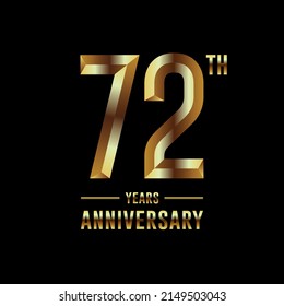 Logotipo del 72 aniversario. Diseño de planilla de celebración del aniversario con anillo de oro para folletos, folletos, revistas, póster de folleto, banner, web, invitación o tarjeta de saludo. Ilustraciones vectoriales.