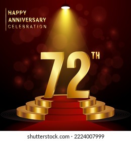 72° Aniversario. Diseño perfecto de plantillas con podio dorado para eventos de celebración, bodas, tarjetas de felicitación y tarjetas de invitación. Ilustración del vector