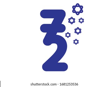 72th Israel Independence Day Blue Icon with Star Of David On White Background