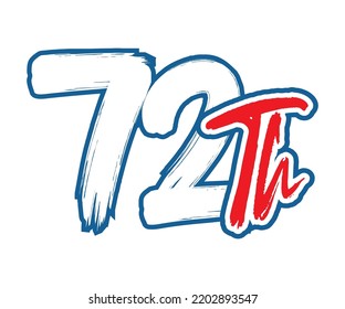72th Ordinal Number counting vector art illustration with stunning font on red trim blue on white background