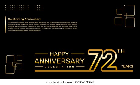 72th year anniversary template design with gold color, vector template illustration