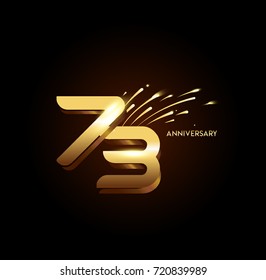 73 Anniversary with fireworks and shiny gold on dark background.Greeting card, banner, poster