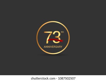 73 anniversary vector design golden color with ring and red ribbon isolated on black background