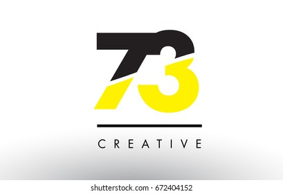 73 Black and Yellow Number Logo Design cut in half.