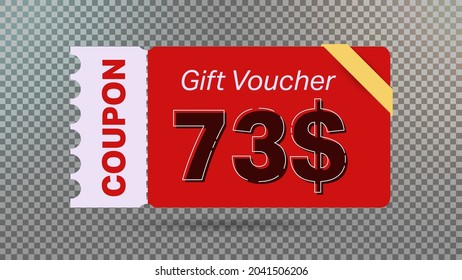 73$ coupon promotion sale for website, internet ads, social media. Big sale and super sale coupon code $73 discount gift voucher with coupon vector illustration summer offer ends weekend holiday