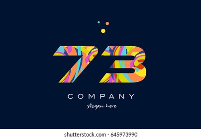 73 number digit numeral logo colored colorful rainbow acrylic modern creative vector icon design template
