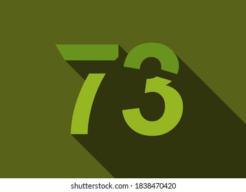73 Number with long shadow, green colors cutting style. For logo, brand label, design elements, corporate identity, application & more. Vector editable illustration.