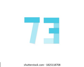 73 number, vector logo, paper cut desing font made of blue color tones .Isolated on white background. Eps10 illustratio5