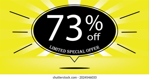 73% off black balloon and yellow, for limited special offer, yellow banner for special offers of promotions