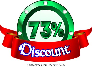 73% off, green disk and red ribbon, vector illustration for wholesale and retail, illustrative art, beautiful illustration, vector. God is good!