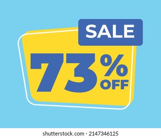 73% fuera de la etiqueta setenta y tres por ciento de descuento venta carta azul fondo amarillo