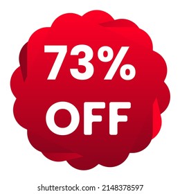 73% de descuento. Fondo blanco con 73 por ciento de descuento en un globo rojo para grandes ventas. 73% de venta