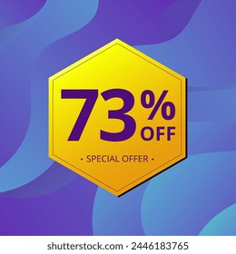 73% Sale and Discount Label. Seventy three percent Sale Discount label Geometric design. Abstract Blue and Yellow Hexagon. Vector illustration.