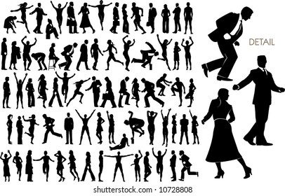 73 vector silhouettes of people in a variety of activities