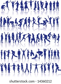 73 vector silhouettes of people in a variety of activities