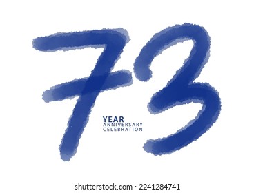 73 year anniversary celebration blue color logotype vector, 73 number design, 73th Birthday invitation, logo number design vector illustration, blue logo brushstroke illustration