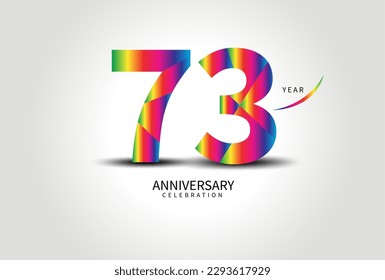 73 Year Anniversary Celebration Logo colorful vector, 73 Number Design, 73th Birthday Logo, Logotype Number, Vector Anniversary For Celebration, Invitation Card, Greeting Card. logo number Anniversary
