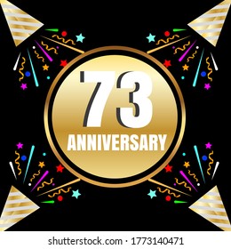 Celebración del 73 aniversario, diseño vectorial para celebraciones, tarjetas de invitación y tarjetas de felicitación