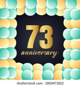Celebración del 73 aniversario, diseño vectorial para celebraciones, tarjetas de invitación y tarjetas de felicitación