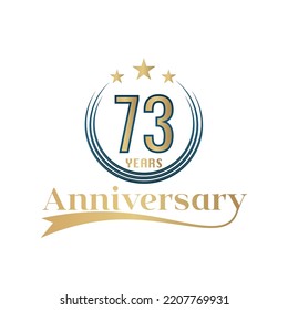 73 Year Anniversary Vector Template Design Illustration. Gold And Blue color design with ribbon