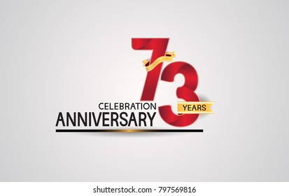 73 years anniversary celebration design with elegance red color and golden ribbon isolated on white background for celebration event