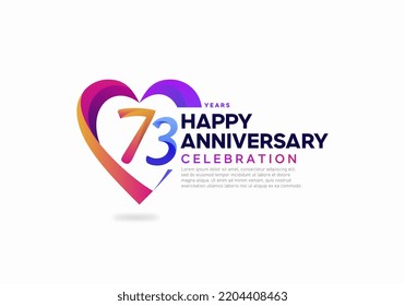 73 years anniversary celebration icon logo colorful with love shape