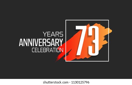 73 years anniversary celebration logotype with orange brush and square isolated on black background for use special celebration event