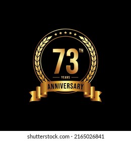 73 years anniversary celebration logotype with golden laurel and wreath, for booklet, leaflet, magazine, brochure poster, banner, web, invitation or greeting card. Vector illustrations.