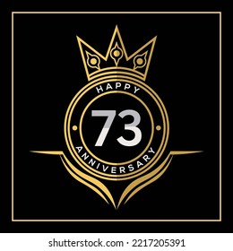 73 years anniversary design with crown  template. Vector and illustration. Anniversary logo.
