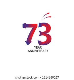 73 years anniversary logo, blue and red colored vector design