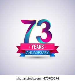 73 years anniversary logo, blue and red colored vector design