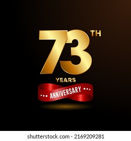 73 years anniversary logo with red ribbon for booklet, leaflet, magazine, brochure poster, banner, web, invitation or greeting card. Vector illustrations.