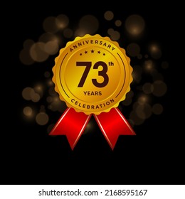 73 years anniversary logo with ribbon, golden Anniversary for booklet, leaflet, magazine, brochure poster, banner, web, invitation or greeting card. Vector illustrations.