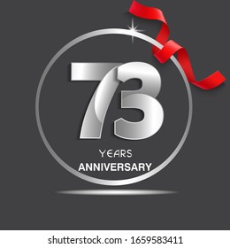 73 years anniversary logotype design with red ribbon, Vector template for celebration company event, greeting card, and invitation card